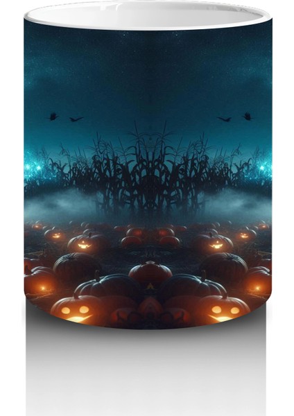 Ay Işığında Süpürgeye Binen Cadı Figürlü Mistik Cadılar Bayramı Baskılı Kupa Bardak modelleri