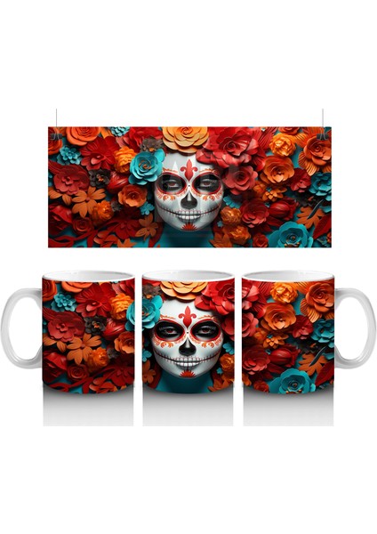 Alevli Çiçekler Içinde Parlak Mavi Maske – Hediyelik Kahve Kupası