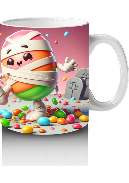 Yumurta Kafalı Canavar Figürlü Pembe Cadılar Bayramı Baskılı Kupa fırsatları