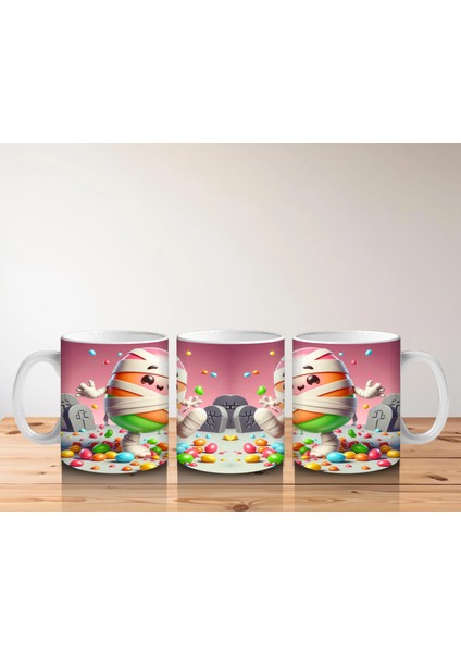 Yumurta Kafalı Canavar Figürlü Pembe Cadılar Bayramı Baskılı Kupa indirimleri