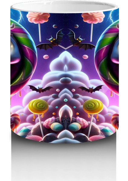 Neon Gözlü Maskeli Canavar Figürlü Renkli Cadılar Bayramı Baskılı Kupa Bardak modelleri