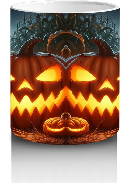 Alevli Gözleriyle Gülümseyen Balkabağı Figürlü Korku Temalı Cadılar Bayramı Baskılı Kupa Bardak modelleri