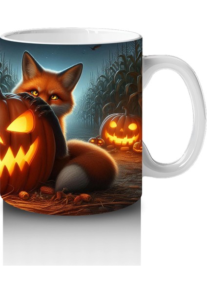 Alevli Gözleriyle Gülümseyen Balkabağı Figürlü Korku Temalı Cadılar Bayramı Baskılı Kupa Bardak fırsatları