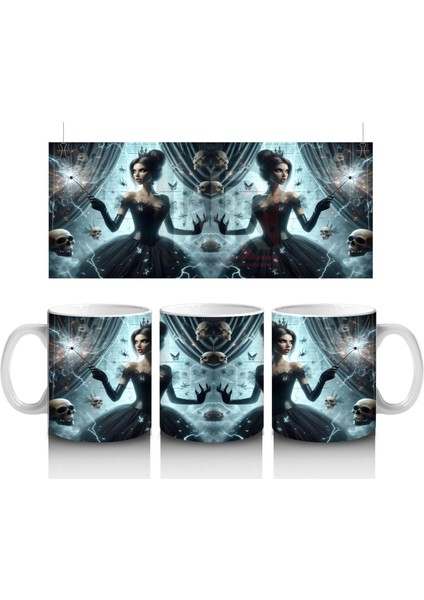 Gotik Elbise Giymiş Vampir Kadın Figürlü Korku Temalı Cadılar Bayramı Baskılı Kupa