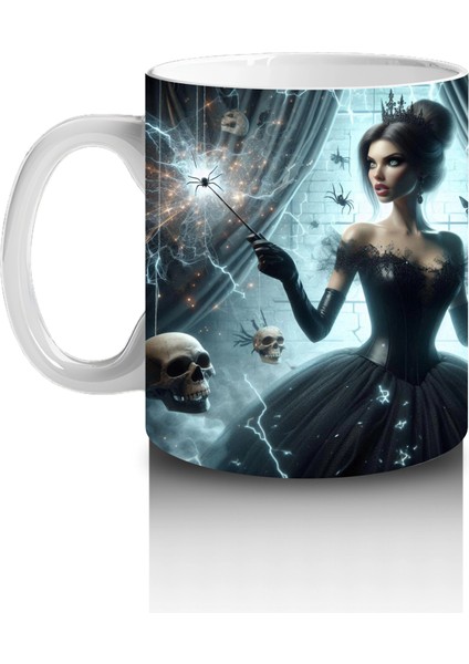 Gotik Elbise Giymiş Vampir Kadın Figürlü Korku Temalı Cadılar Bayramı Baskılı Kupa fiyatları