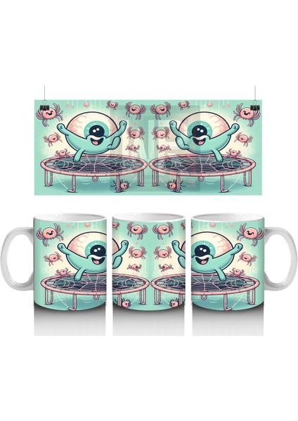 Göz Küresi Şekerlemeleriyle Süslenmiş Eğlenceli Cadılar Bayramı Baskılı Kupa Bardak