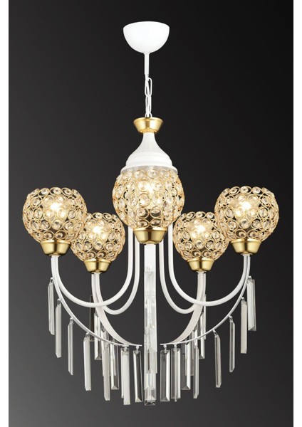 Şelale 5'li Optigon Kafa Kristal Avize, Şık ve Parlak Dekoratif Aydınlatma Seçeneği