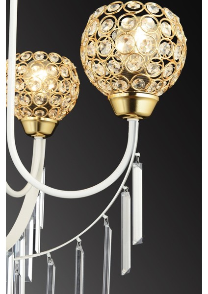 Şelale 5'li Optigon Kafa Kristal Avize, Şık ve Parlak Dekoratif Aydınlatma Seçeneği