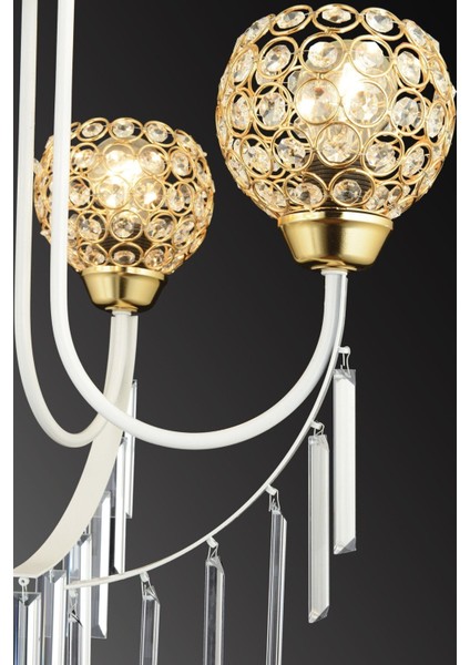 Şelale 5'li Optigon Kafa Kristal Avize, Şık ve Parlak Dekoratif Aydınlatma Seçeneği