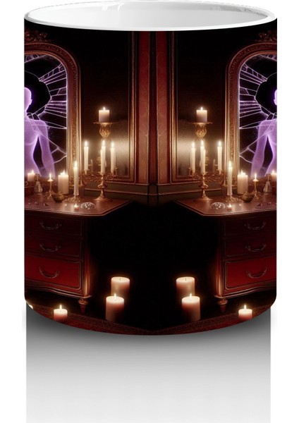 Gotik Şamdanlı Saray Salonunda Cadı Ayini Temalı Cadılar Bayramı Baskılı Kupa Bardak modelleri