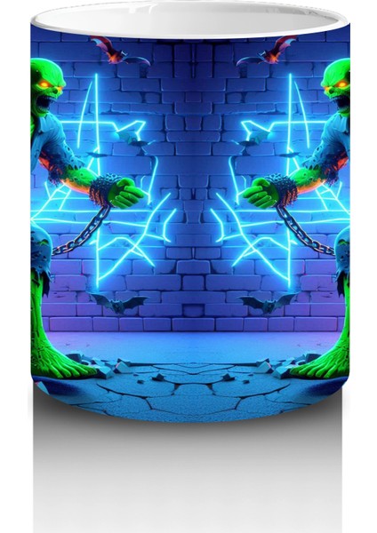 Neon Işıklarla Dans Eden Canavar Figürlü Eğlenceli Cadılar Bayramı Baskılı Kupa Bardak modelleri