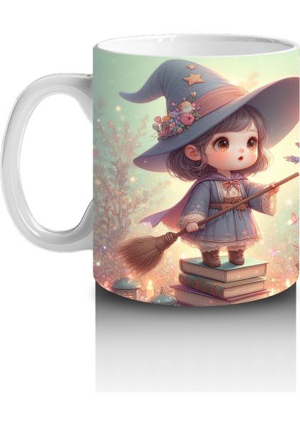 Büyü Kitabı Tutan Sevimli Cadı Kız Figürlü Çocuklara Özel Cadılar Bayramı Baskılı Kupa Bardak fiyatları