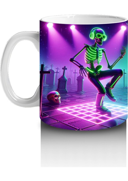 Neon Işıklar Altında Dans Eden Cadılar Figürlü Eğlenceli Cadılar Bayramı Baskılı Kupa fiyatları