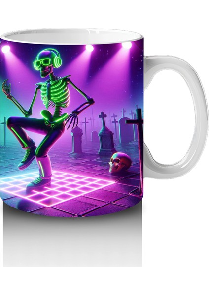 Neon Işıklar Altında Dans Eden Cadılar Figürlü Eğlenceli Cadılar Bayramı Baskılı Kupa fırsatları