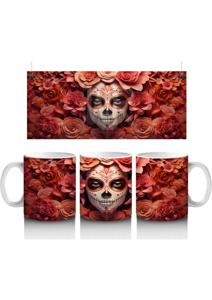 Kan Kırmızısı Gül Denizinde Kafatası – Hediyelik Kahve Kupası