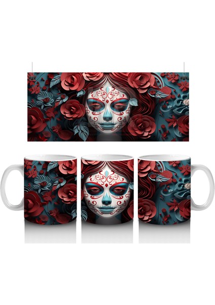 Çiçek Çerçevesi Içinde Gotik Mavi Maske – Hediyelik Kahve Kupası