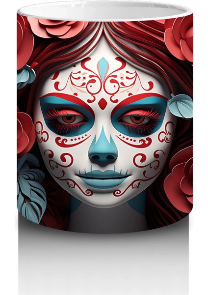 Çiçek Çerçevesi Içinde Gotik Mavi Maske – Hediyelik Kahve Kupası modelleri