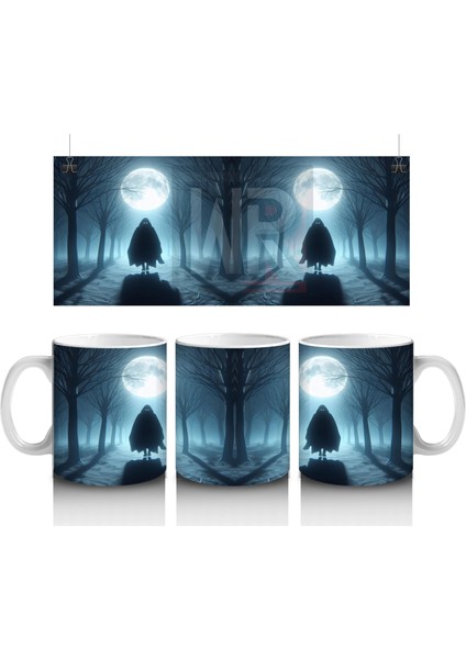 Dolunay Önünde Cadı Silüeti Figürlü Gotik Cadılar Bayramı Baskılı Kupa Bardak