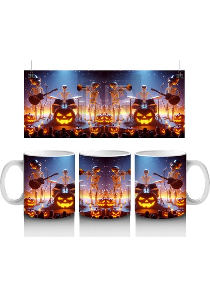 Alevli Balkabakları ve Gotik Fenerlerle Işıldayan Cadılar Bayramı Baskılı Kupa Bardak