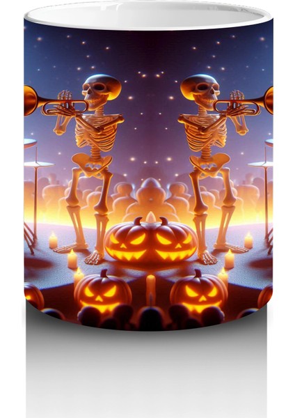 Alevli Balkabakları ve Gotik Fenerlerle Işıldayan Cadılar Bayramı Baskılı Kupa Bardak modelleri