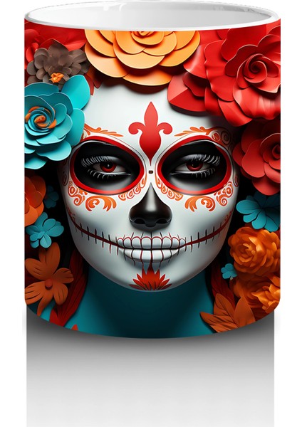 Alevli Çiçekler Içinde Parlak Mavi Maske – Hediyelik Kahve Kupası modelleri