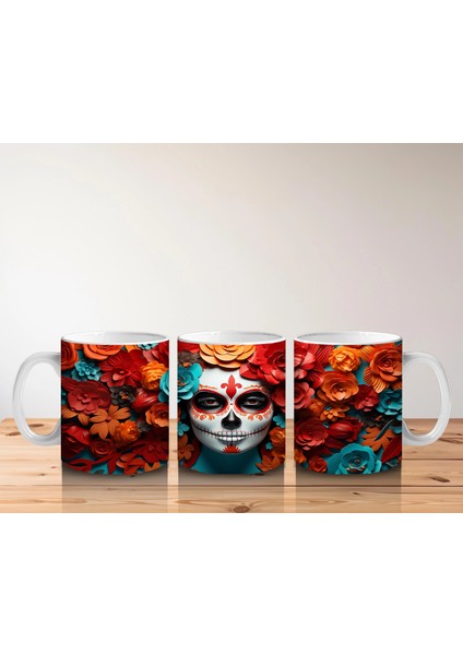 Alevli Çiçekler Içinde Parlak Mavi Maske – Hediyelik Kahve Kupası indirimleri