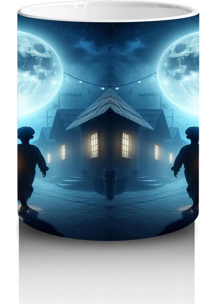 Büyülü Işık Halkasında Ayin Yapan Silüet Figürlü Cadılar Bayramı Baskılı Kupa Bardak modelleri