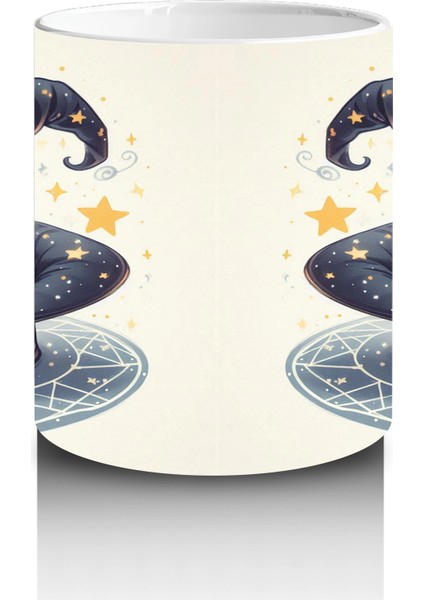 Cadı Şapkası ve Mum Işığı Figürlü Minimal Cadılar Bayramı Baskılı Kupa modelleri