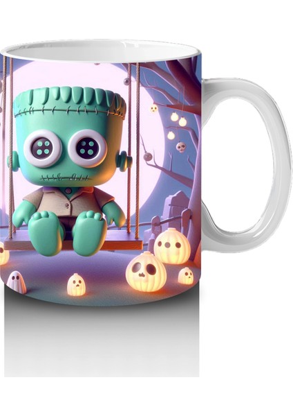 Ay Işığında Şeker Sepetli Zombi Çocuk Figürlü Eğlenceli Cadılar Bayramı Baskılı Kupa Bardak fırsatları