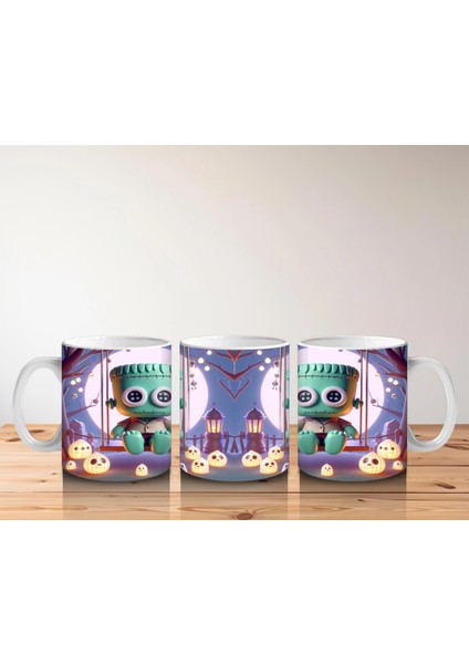 Ay Işığında Şeker Sepetli Zombi Çocuk Figürlü Eğlenceli Cadılar Bayramı Baskılı Kupa Bardak indirimleri