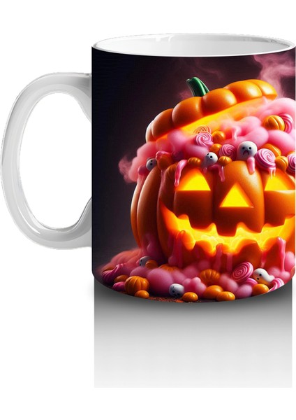 Alevli Gözlerle Gülümseyen Korkunç Balkabakları Temalı Cadılar Bayramı Baskılı Kupa fiyatları