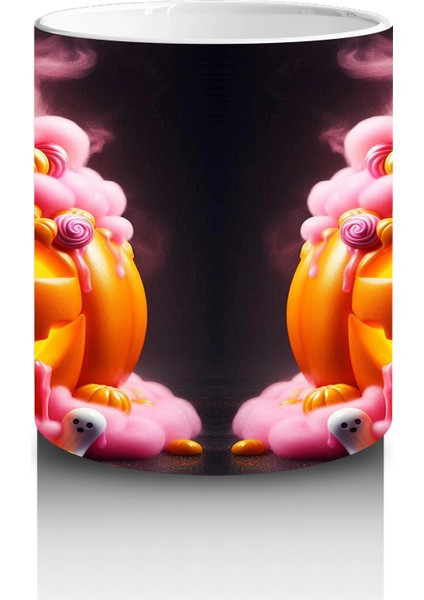 Alevli Gözlerle Gülümseyen Korkunç Balkabakları Temalı Cadılar Bayramı Baskılı Kupa modelleri