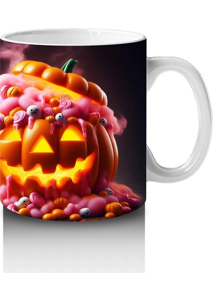 Alevli Gözlerle Gülümseyen Korkunç Balkabakları Temalı Cadılar Bayramı Baskılı Kupa fırsatları