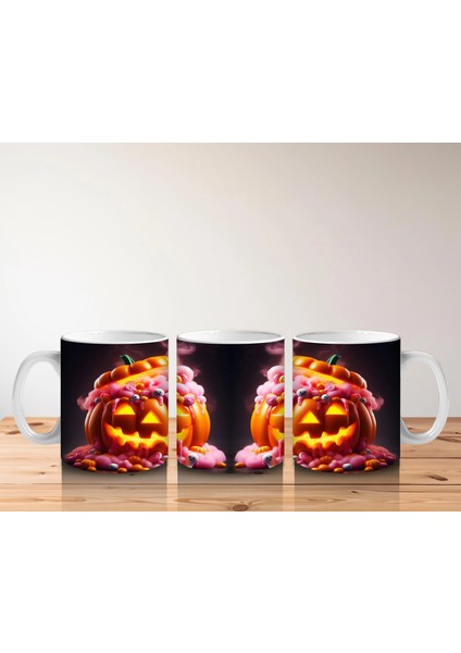 Alevli Gözlerle Gülümseyen Korkunç Balkabakları Temalı Cadılar Bayramı Baskılı Kupa indirimleri