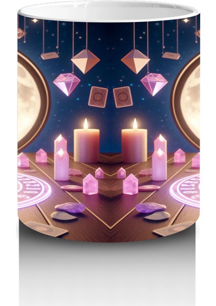 Işıklı Büyü Halkası Içinde Sevimli Cadı Figürlü Renkli Cadılar Bayramı Baskılı Kupa Bardak modelleri