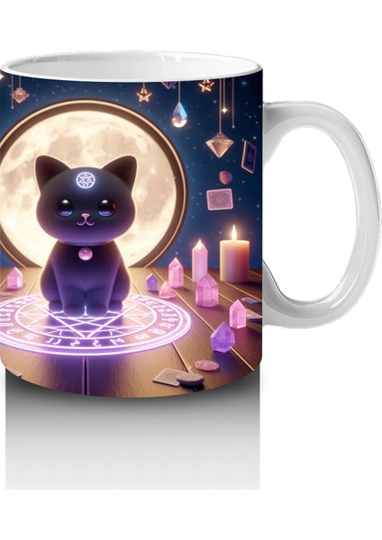 Işıklı Büyü Halkası Içinde Sevimli Cadı Figürlü Renkli Cadılar Bayramı Baskılı Kupa Bardak fırsatları