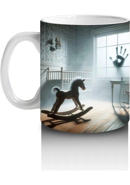 Loş Işıklı Odada Kitap Okuyan Cadı Figürlü Gotik Cadılar Bayramı Baskılı Kupa Bardak fiyatları