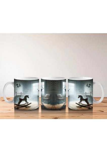 Loş Işıklı Odada Kitap Okuyan Cadı Figürlü Gotik Cadılar Bayramı Baskılı Kupa Bardak indirimleri