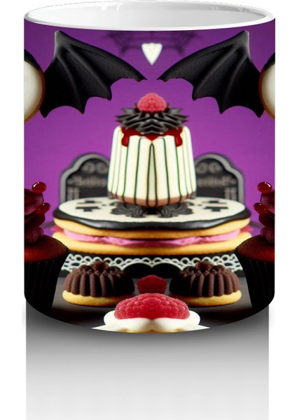 Kara Kafatası Figürlü Gotik Tatlı Standı Temalı Cadılar Bayramı Baskılı Kupa Bardak modelleri