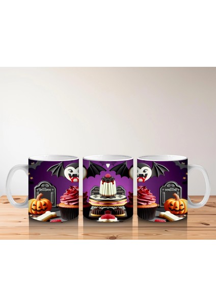 Kara Kafatası Figürlü Gotik Tatlı Standı Temalı Cadılar Bayramı Baskılı Kupa Bardak indirimleri