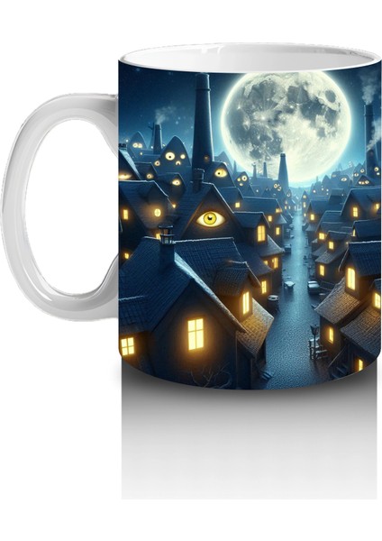 Dolunay Altında Uçan Yarasa Silüetleriyle Gotik Cadılar Bayramı Baskılı Kupa Bardak fiyatları