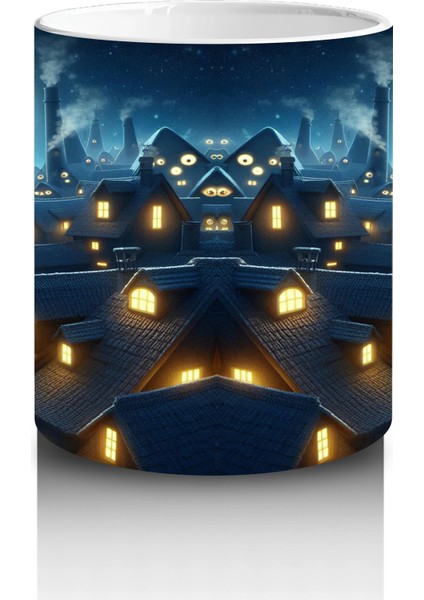 Dolunay Altında Uçan Yarasa Silüetleriyle Gotik Cadılar Bayramı Baskılı Kupa Bardak modelleri