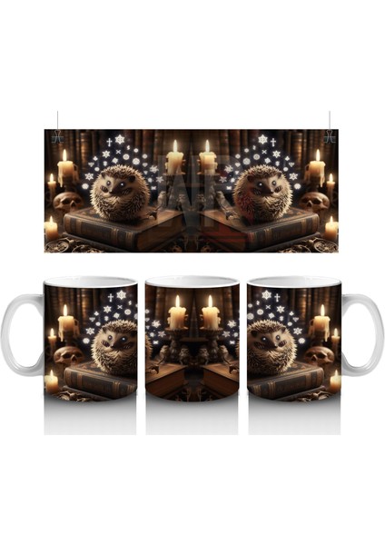 Mum Işığında Kafatası ve Kitaplarla Gotik Cadılar Bayramı Baskılı Kupa