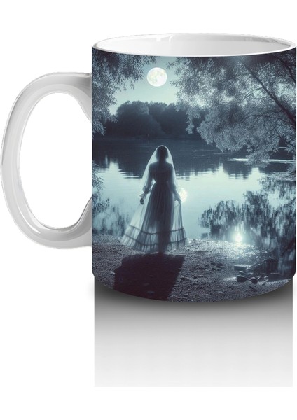 Sisli Mezarlıkta Kara Pelerinli Silüet Figürlü Gotik Cadılar Bayramı Baskılı Kupa Bardak fiyatları