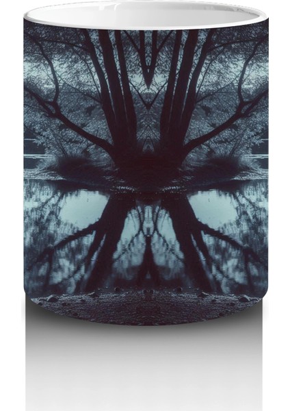 Sisli Mezarlıkta Kara Pelerinli Silüet Figürlü Gotik Cadılar Bayramı Baskılı Kupa Bardak modelleri