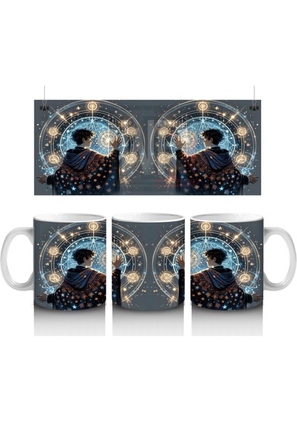 Işıklı Pencereden Bakan Cadı Kız Figürlü Mistik Cadılar Bayramı Baskılı Kupa Bardak