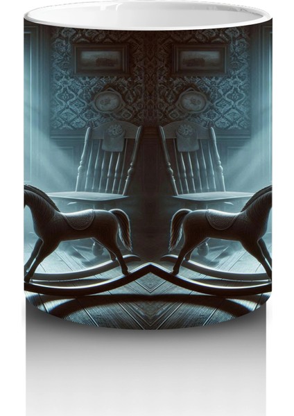 Sandalyede Oturan Hayalet Figürlü Gotik Cadılar Bayramı Baskılı Kupa Bardak modelleri