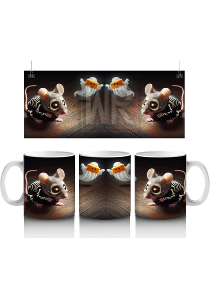 Kuru Kafalı Şamdanlar ve Gotik Mum Işıklarıyla Cadılar Bayramı Baskılı Kupa Bardak