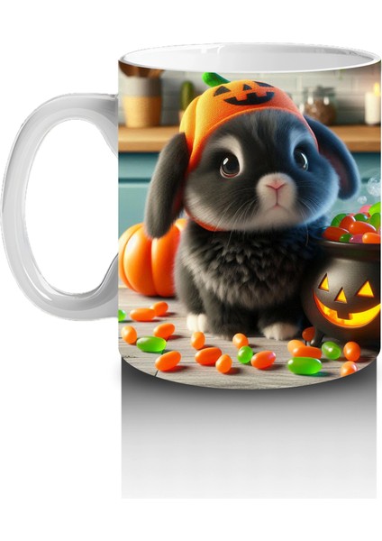 Kostümlü Hayvanlar ve Balkabaklarıyla Sevimli Cadılar Bayramı Baskılı Kupa fiyatları