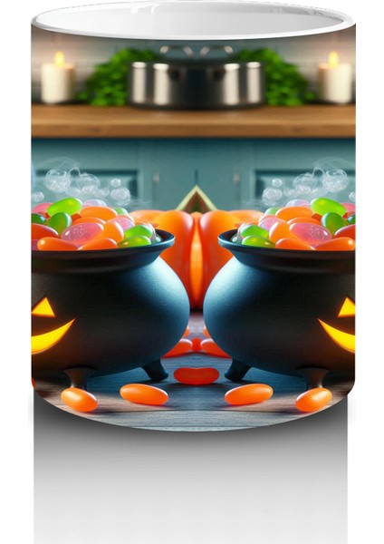 Kostümlü Hayvanlar ve Balkabaklarıyla Sevimli Cadılar Bayramı Baskılı Kupa modelleri